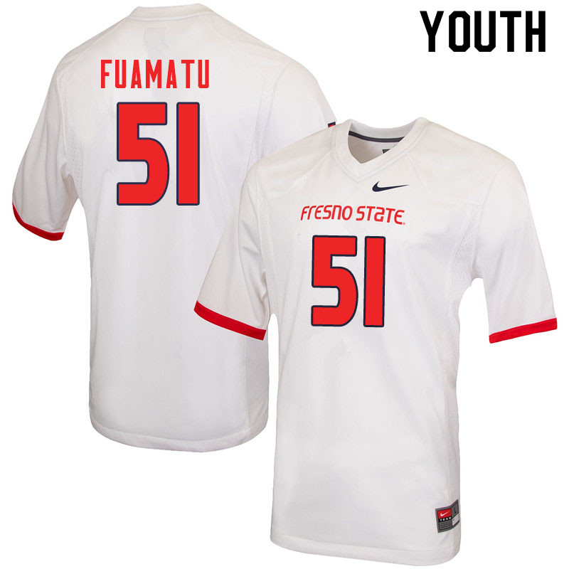 Youth #51 Jace Fuamatu Fresno State Bulldogs College Football Jerseys Sale-White - Click Image to Close